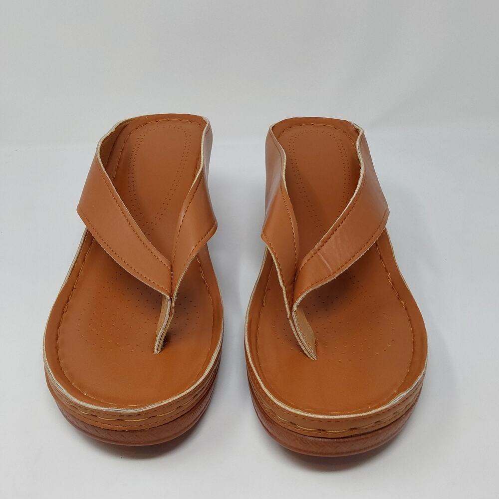Women's Tan Brown Thong Mule Heels Slide Sandals Block Heel Size EU 43 Us 12 - Picture 2 of 15